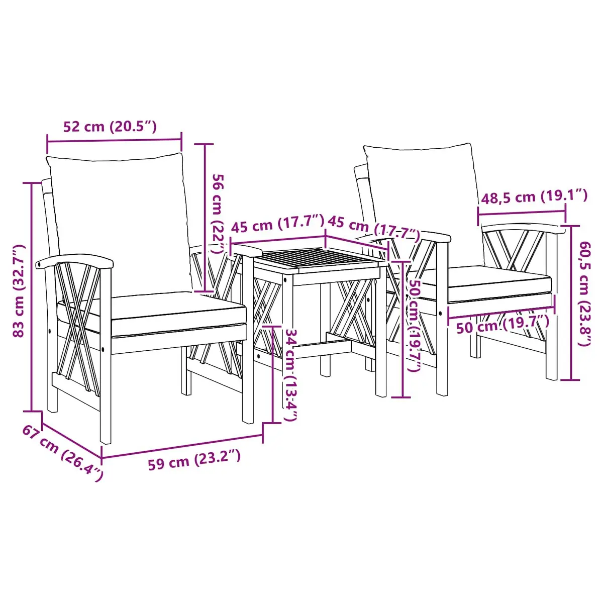 Outdoor 3 Piece Garden Sofa Set