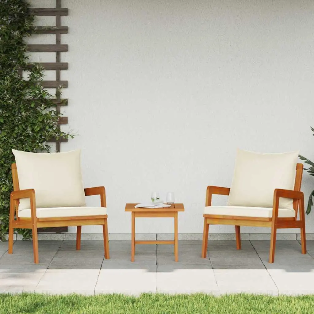 Outdoor Bistro Set Modern Minimalist Brown Acacia Wood 3 Pieces