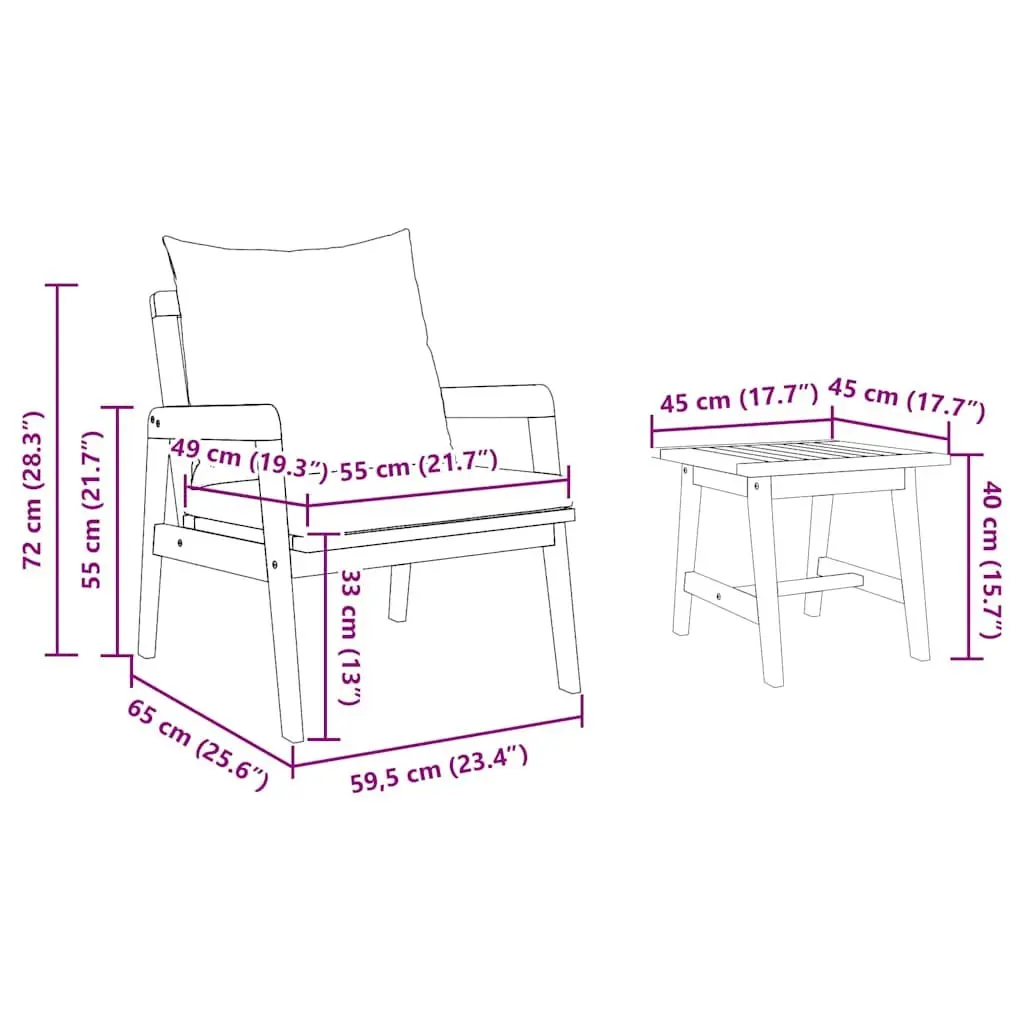 Outdoor Bistro Set Modern Minimalist Brown Acacia Wood 3 Pieces
