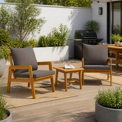 Garden Chair with Cushion 2 Piece Set Outdoor Seating Brown Oil Natural Wood