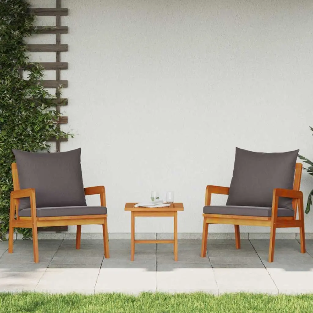 Garden Chair Set Solid Acacia Wood with Cushions 2 Piece Outdoor Seating Brown