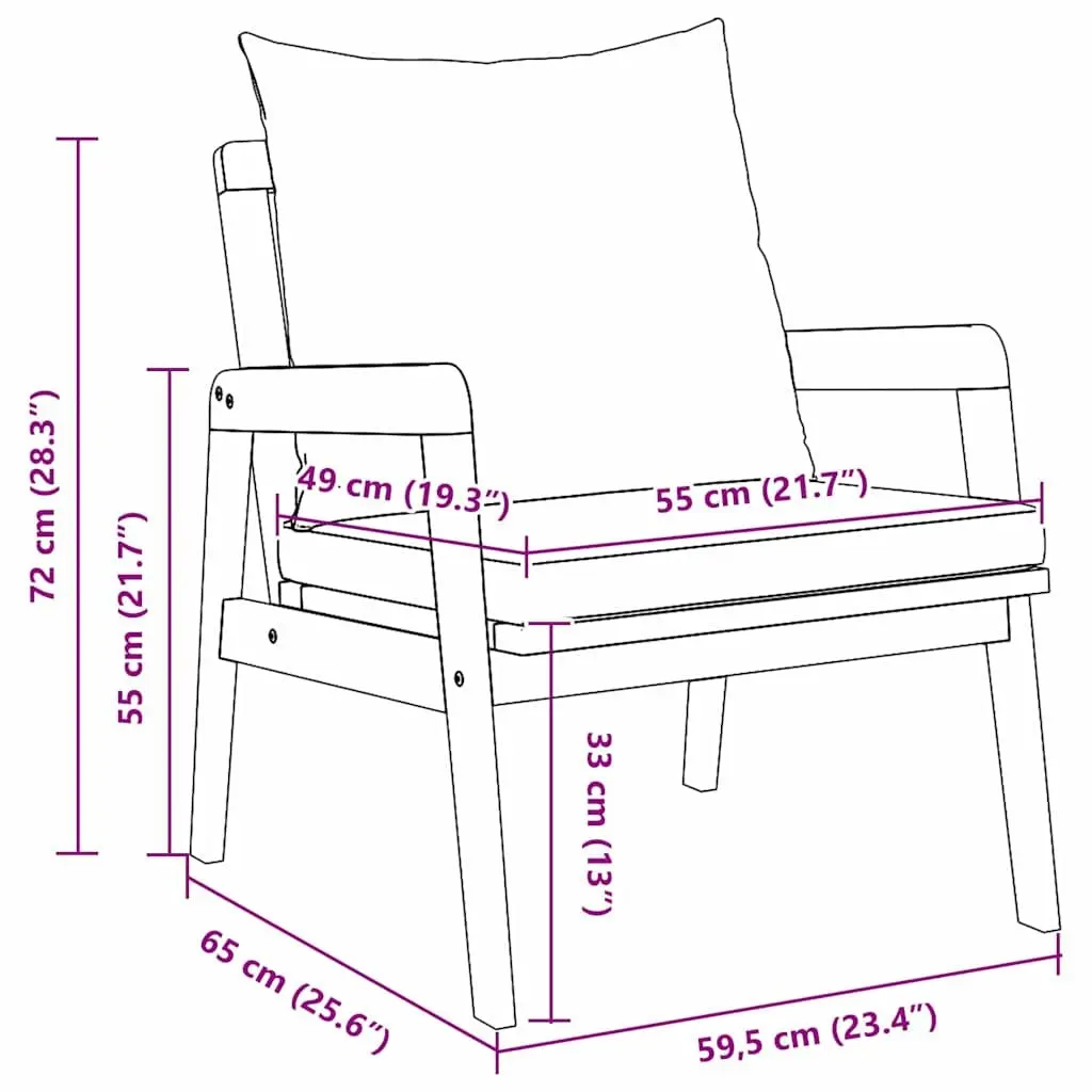 Garden Chair Set Solid Acacia Wood with Cushions 2 Piece Outdoor Seating Brown