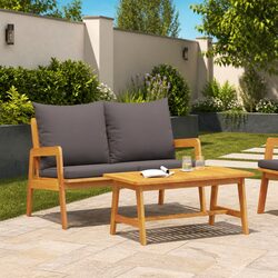 Outdoor Sectional Sofa 2-Seater Garden Furniture Set with Cushion Brown Wood
