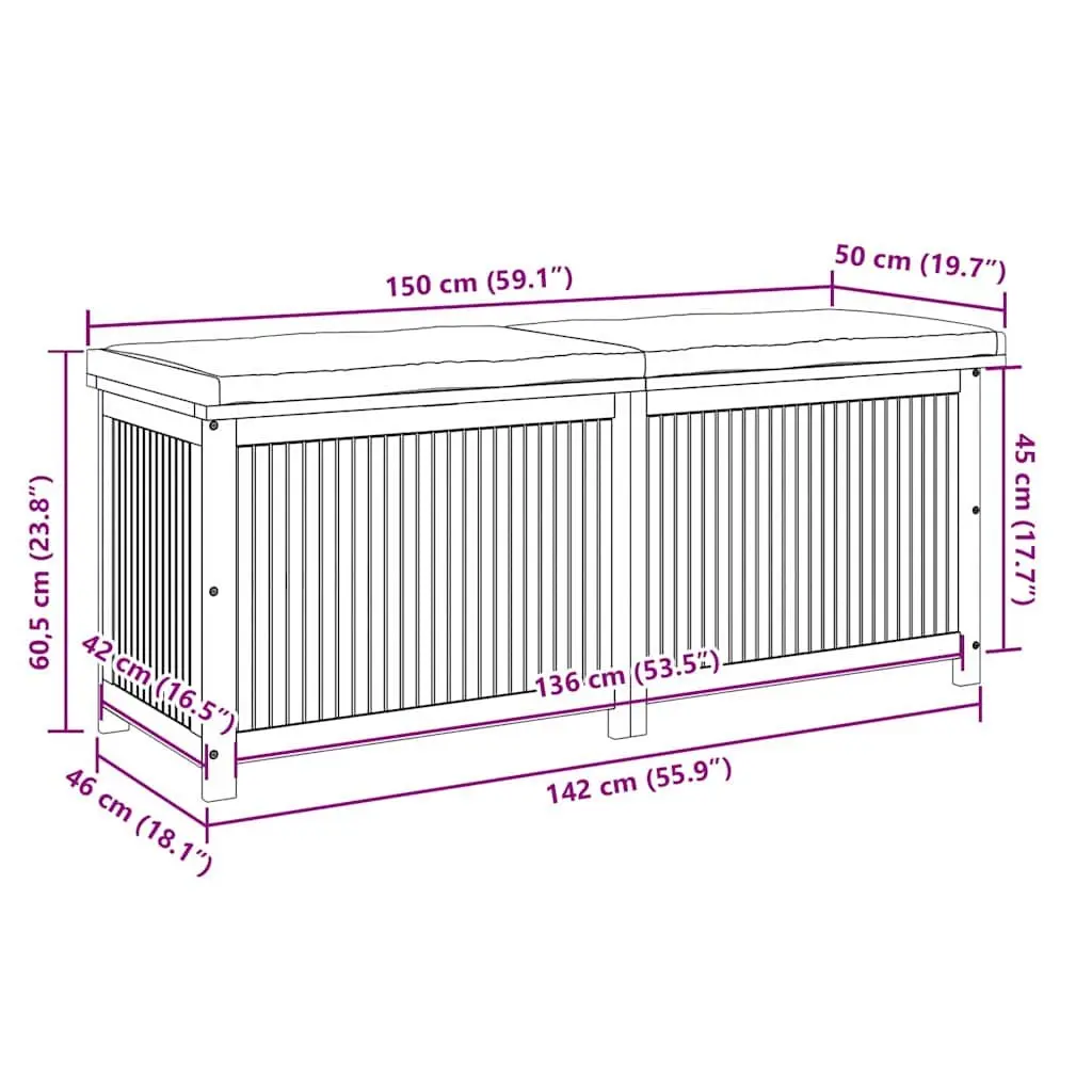 Outdoor Cushion Storage Box 150x50x60.5cm Garden Deck Furniture Organiser