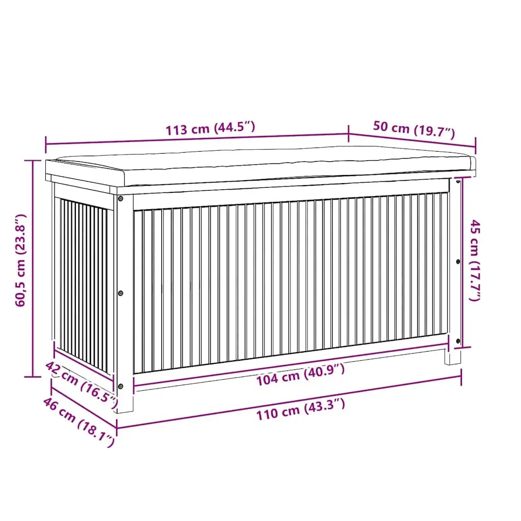 Outdoor Cushion Storage Box Solid Acacia Wood 113x50x60.5 cm