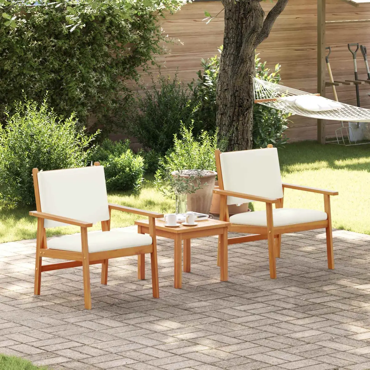 Garden Sofa Set 3 Piece Outdoor Seating Balcony Patio Furniture Cream White