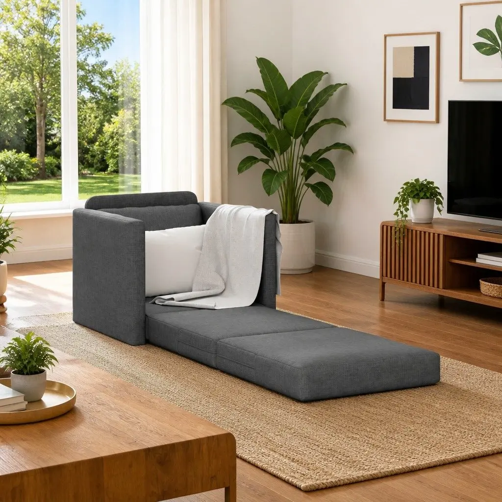 Floor Sofa Bed Modern Minimalist 60cm Grey Fabric