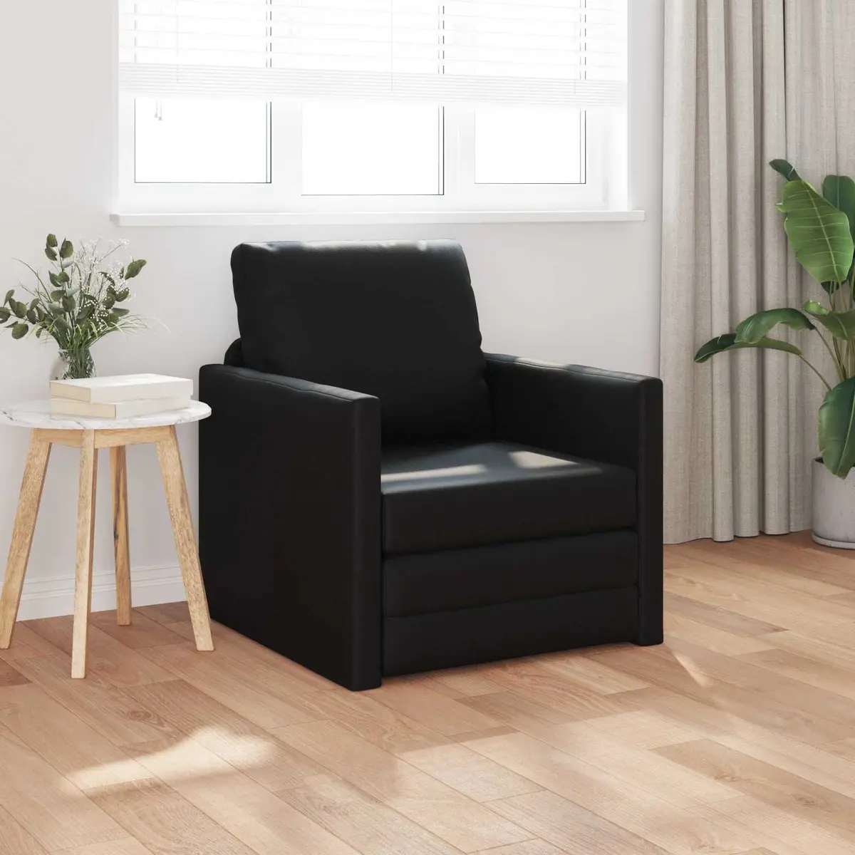 Sofa Bed Modern Convertible 60cm Black Faux Leather