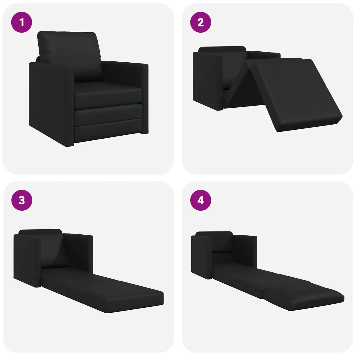 Sofa Bed Modern Convertible 60cm Black Faux Leather