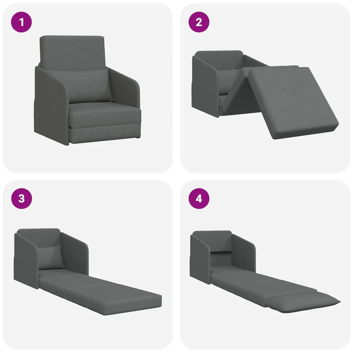 Sofa Bed Grey 65 x 80 x 83 cm Modern Floor Furniture Convertible Fabric Living