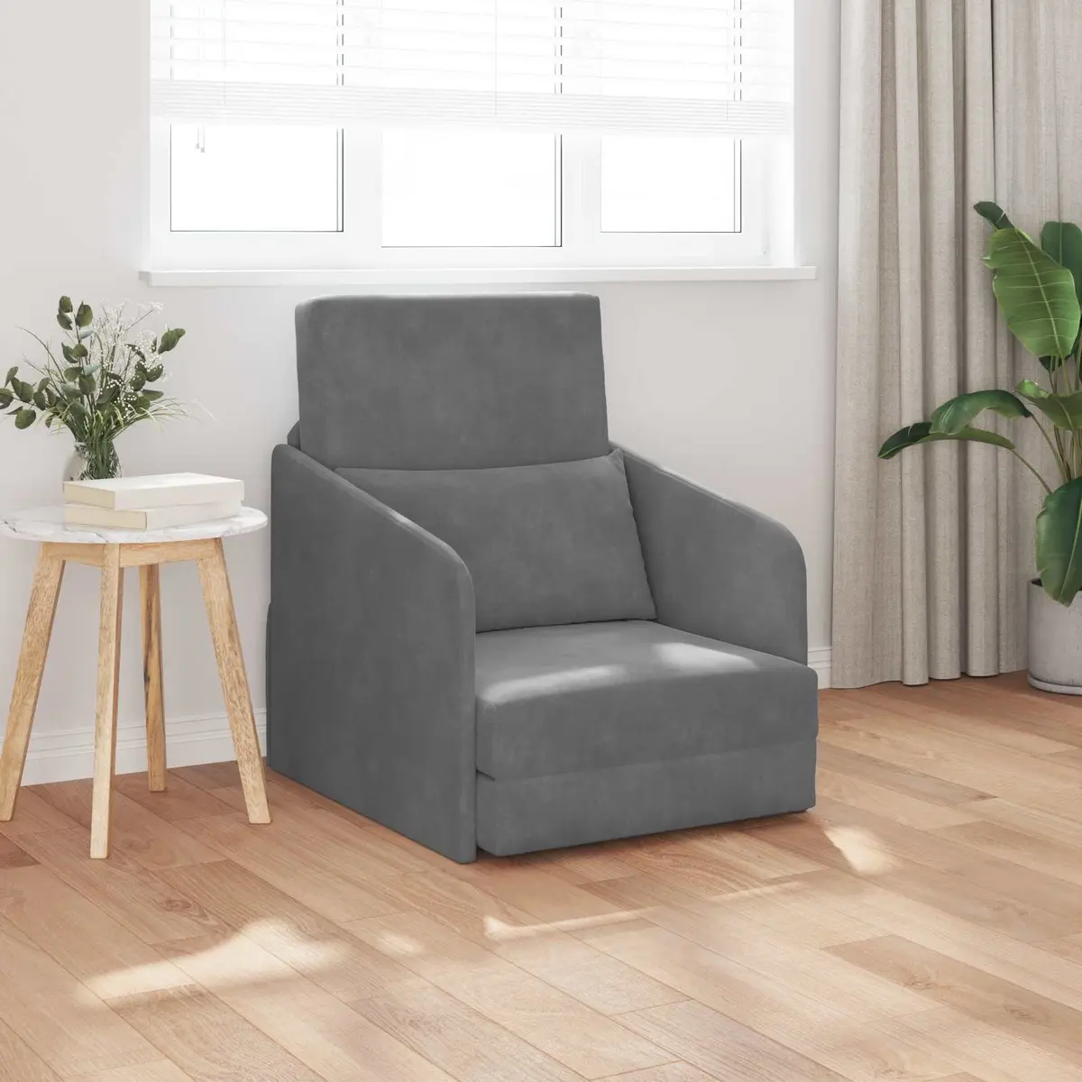 Modern Sofa Bed Grey Velvet Convertible Lounge Furniture Sleeper Couch Living