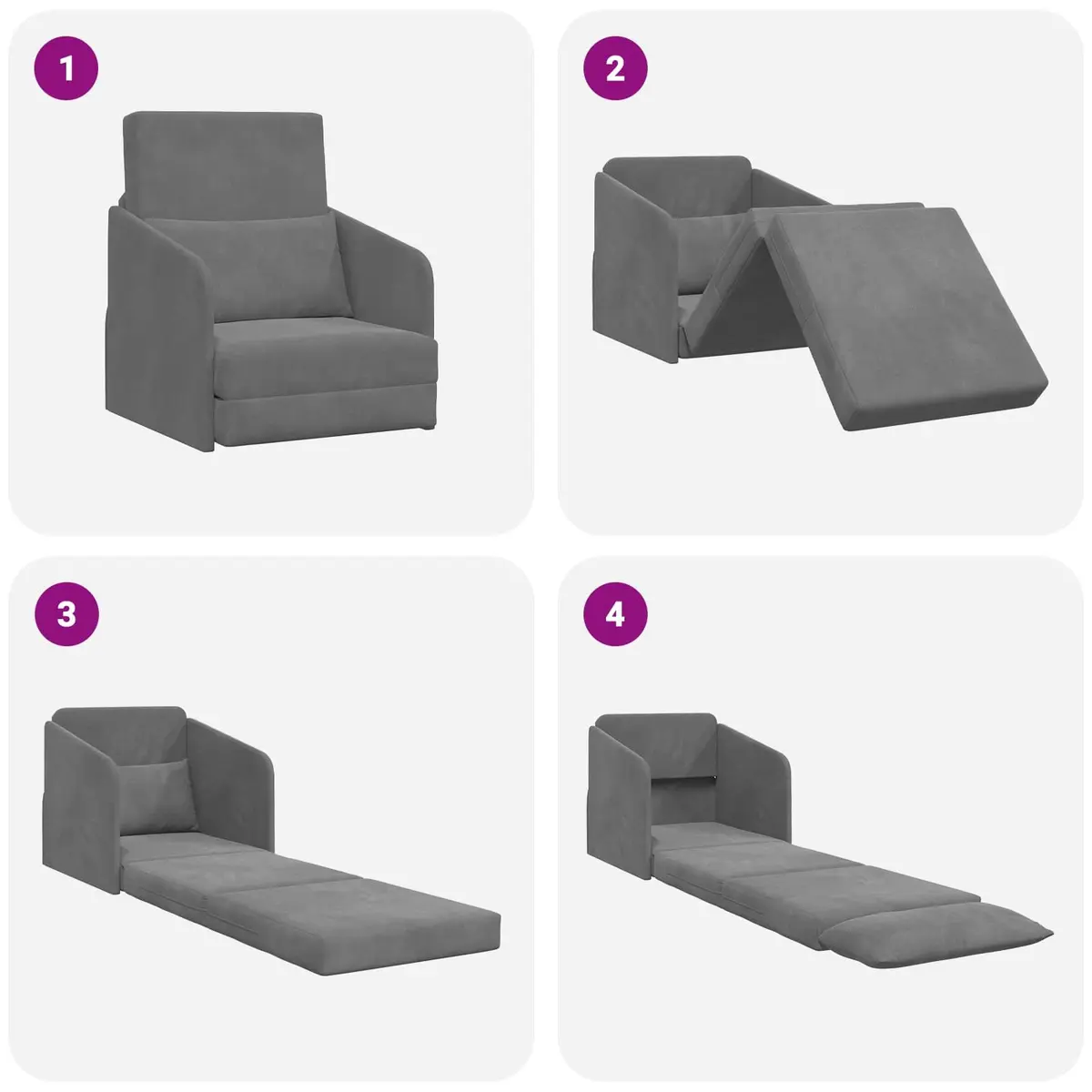 Modern Sofa Bed Grey Velvet Convertible Lounge Furniture Sleeper Couch Living