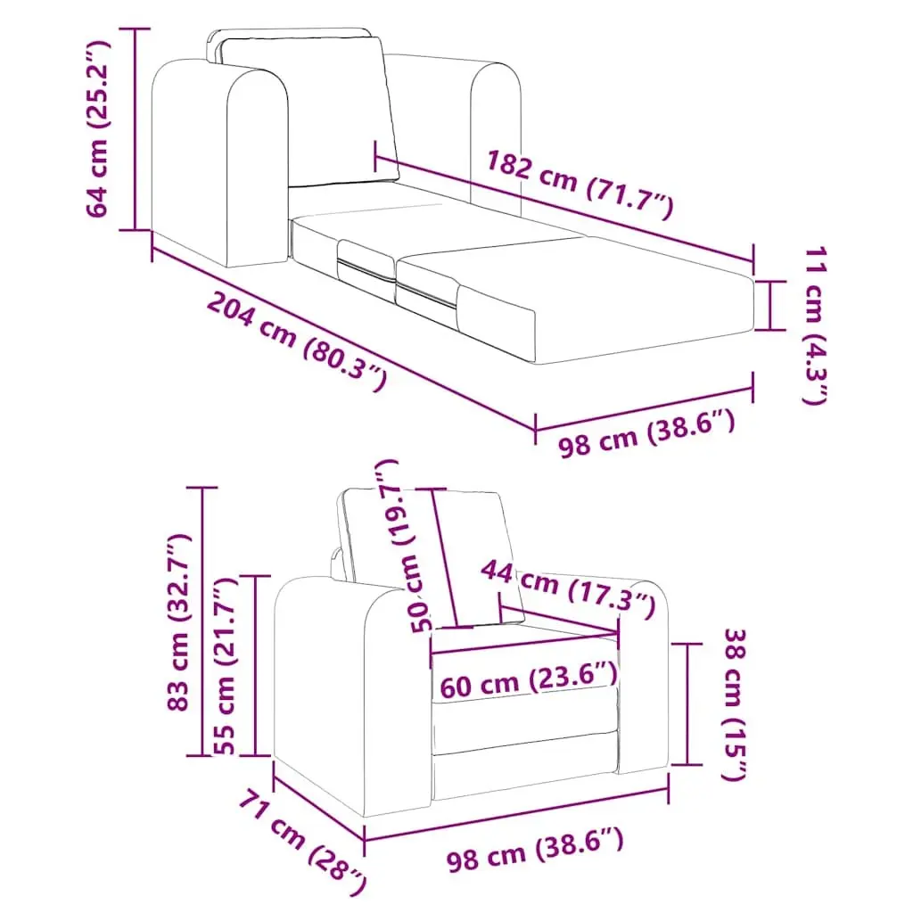Sofa Bed Grey Convertible Fabric 98x71x83 cm