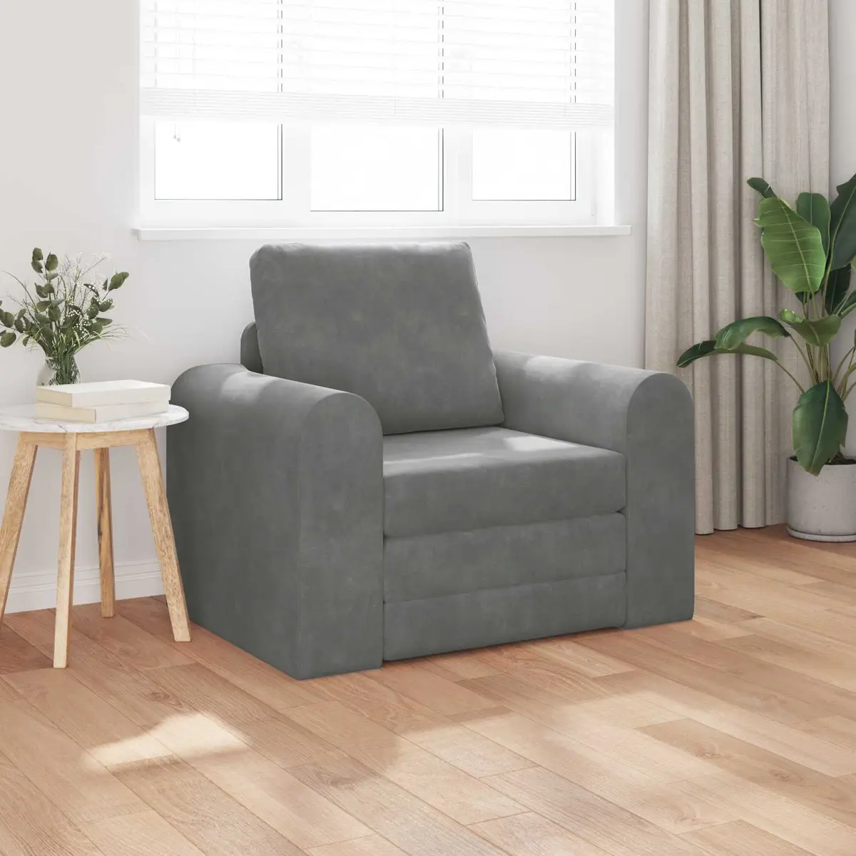 Sofa Bed Grey Velvet Convertible Couch Living Room Guest Space Compact Modern