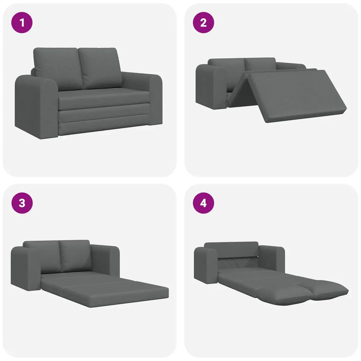 Floor Sofa Bed Convertible Grey Fabric Modern Couch Manual Adjustment Compact