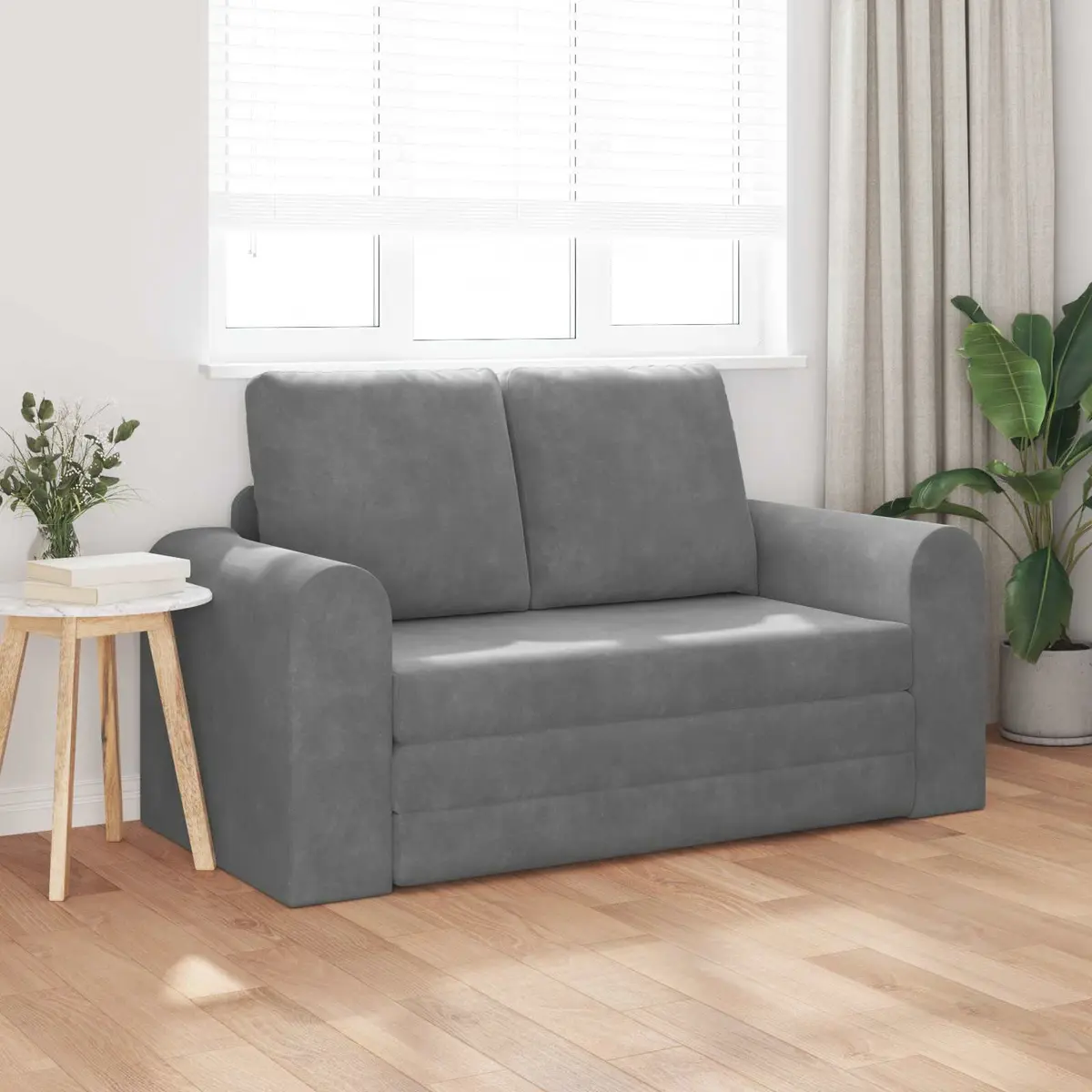 Sofa Bed Grey Velvet 148x71x83cm Convertible Couch Guest Bedroom Modern Living