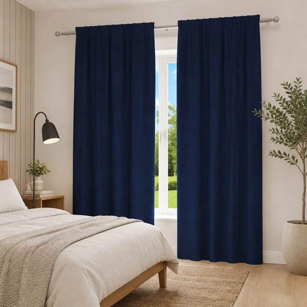 Velvet Blackout Curtains Dark Blue 140 x 225 cm 2 Panels