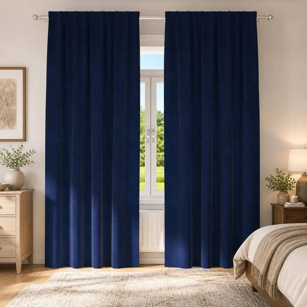 Velvet Curtains Dark Blue 140 x 260 cm Blackout Drapes 2 pcs
