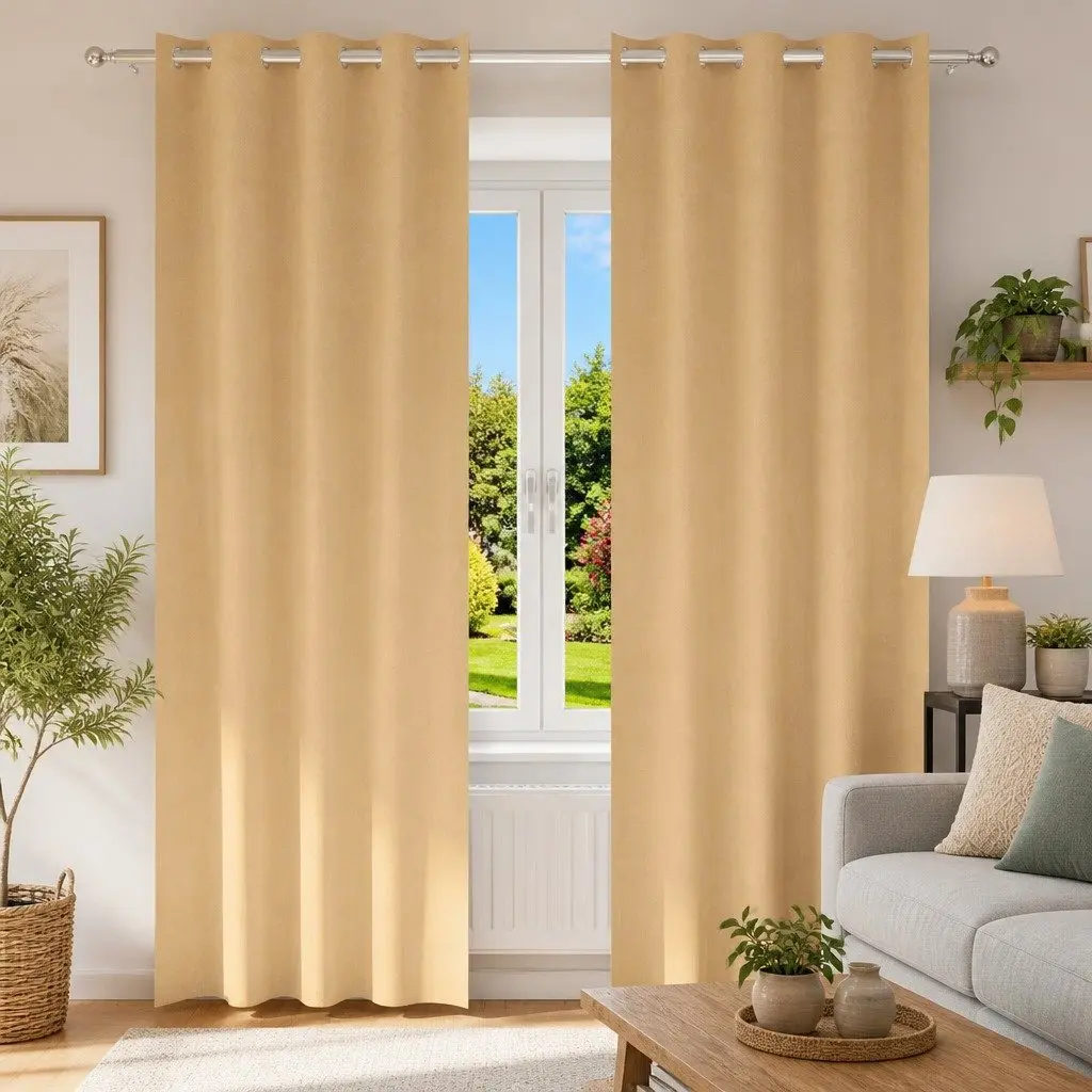 Blackout Curtains with Rings Beige 245 x 140 cm 2 pcs Window Drapes Home Decor