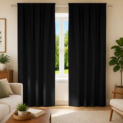 Friendly Blackout Curtains with Rings, 2 Pcs Black 245 x 140 cm