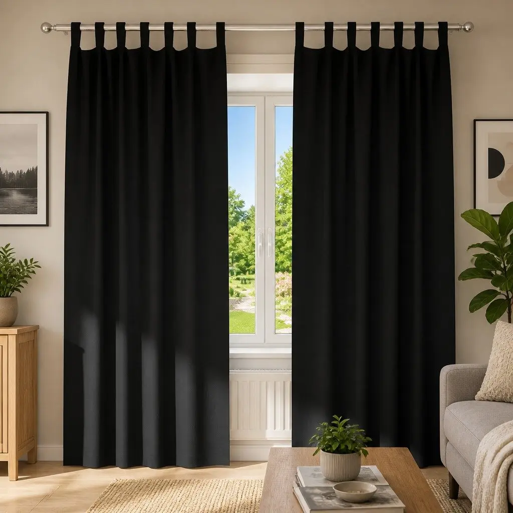 Blackout Curtains 2 pcs Black 245 x 140 cm Triple Weave Hook and Ring System