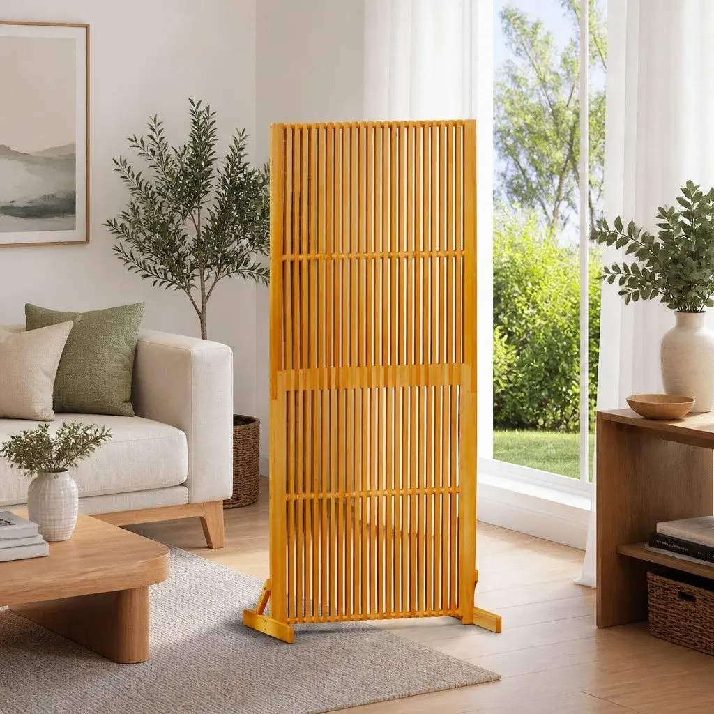 Room Divider Wooden Slatted Privacy Screen Freestanding 180.5cm