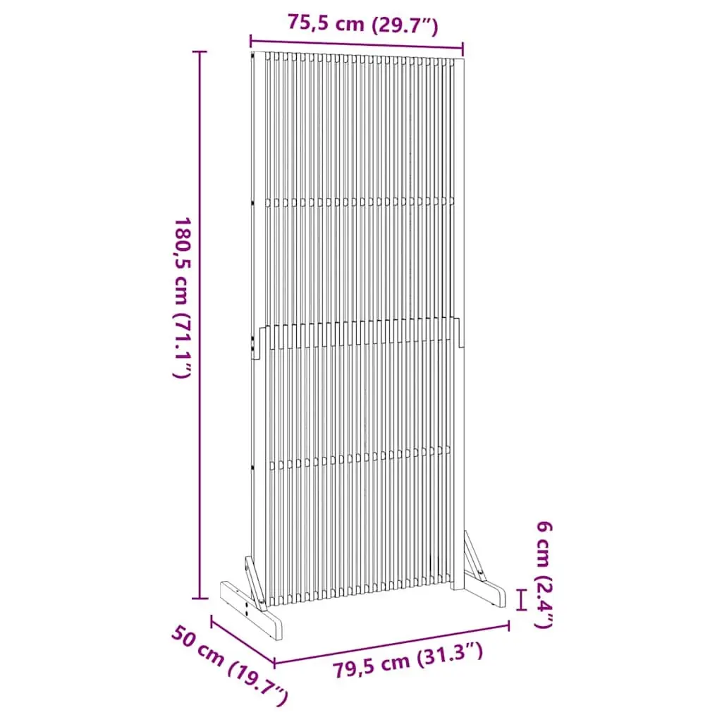 Room Divider Wooden Slatted Privacy Screen Freestanding 180.5cm