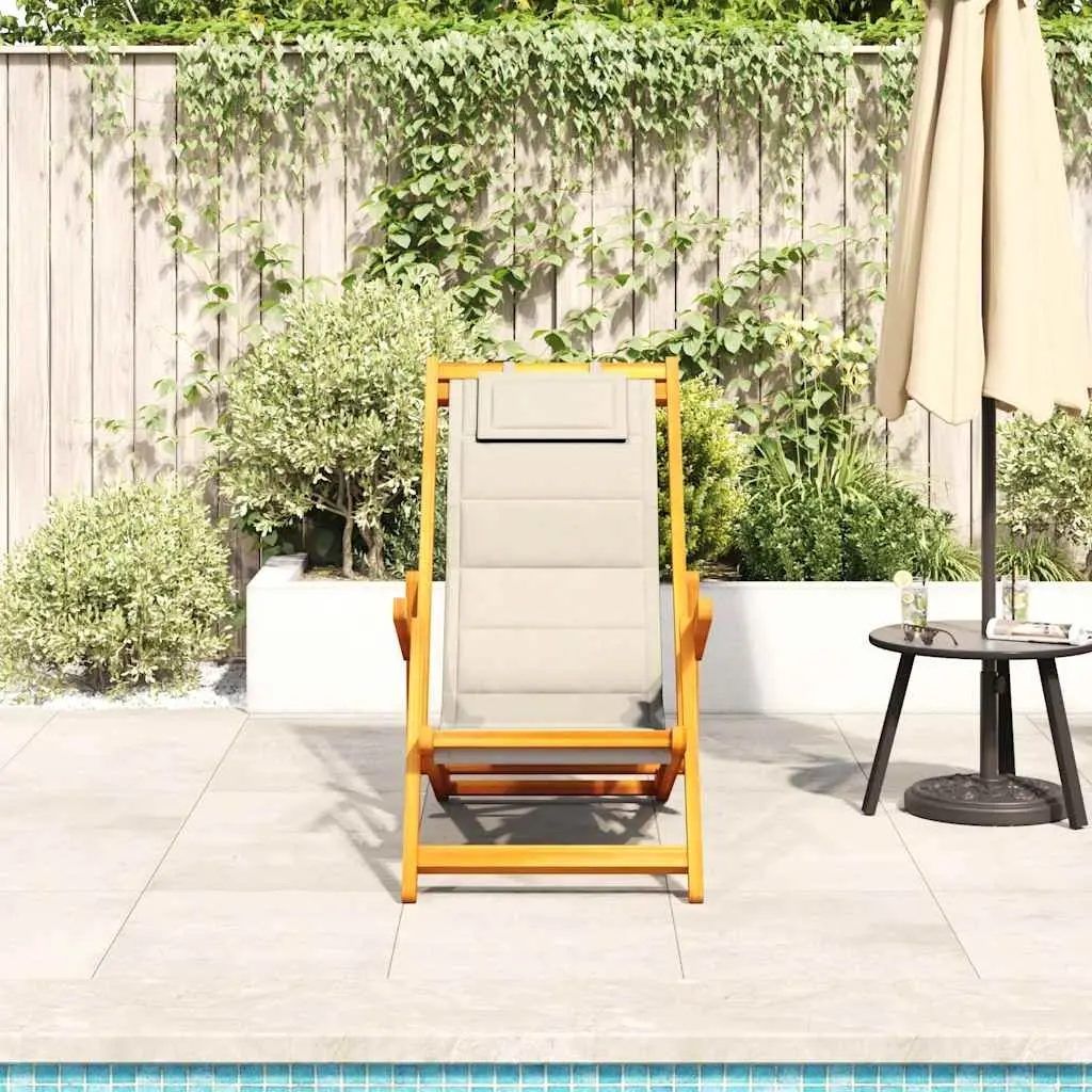 Folding Beach Chair Multi-Position Reclining Cream Padded Textilene Outdoor Garden