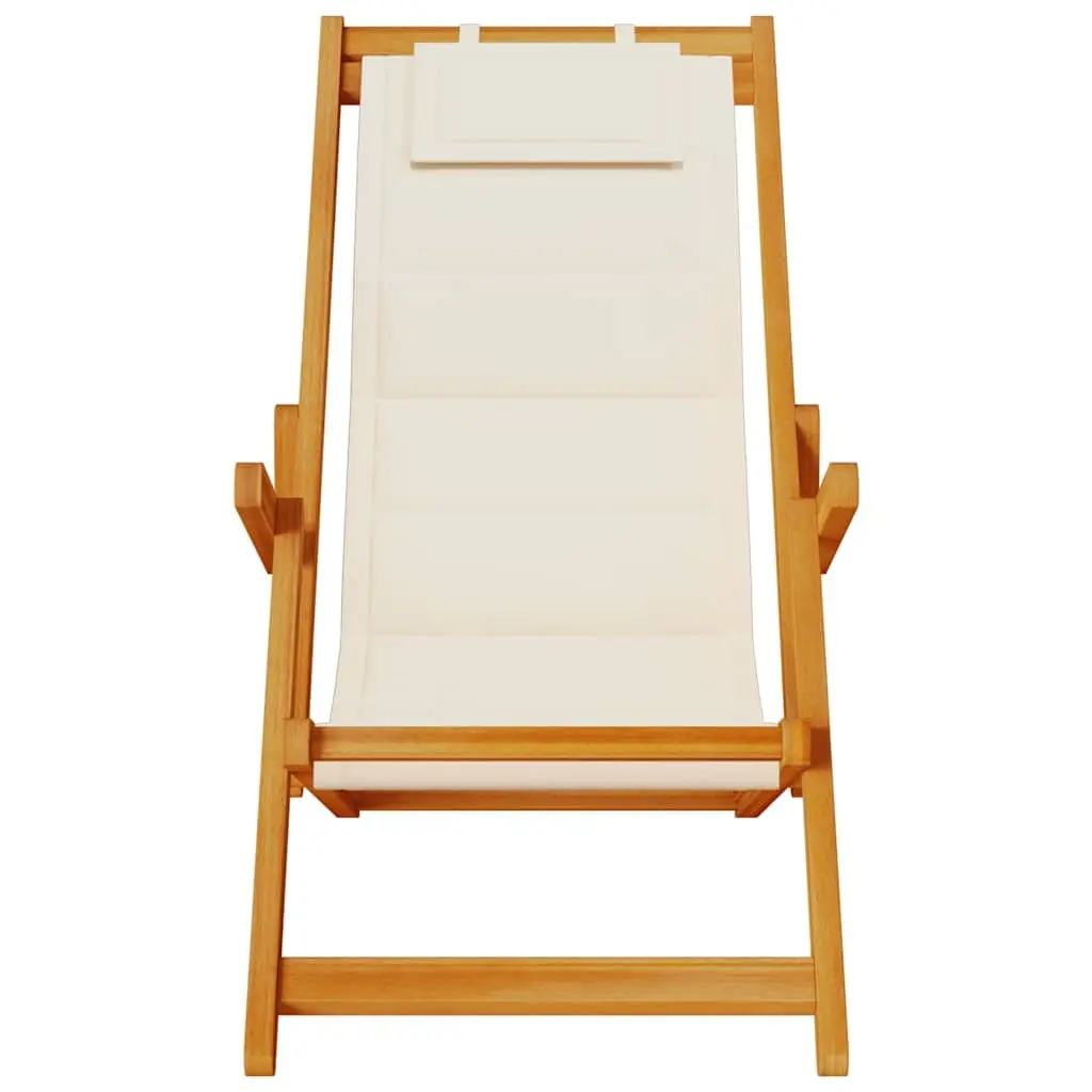 Folding Beach Chair Multi-Position Reclining Cream Padded Textilene Outdoor Garden