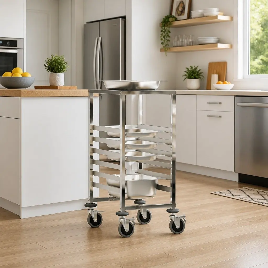 Stainless Steel Kitchen Trolley with 6 GN Container Slots 39x55x87 cm