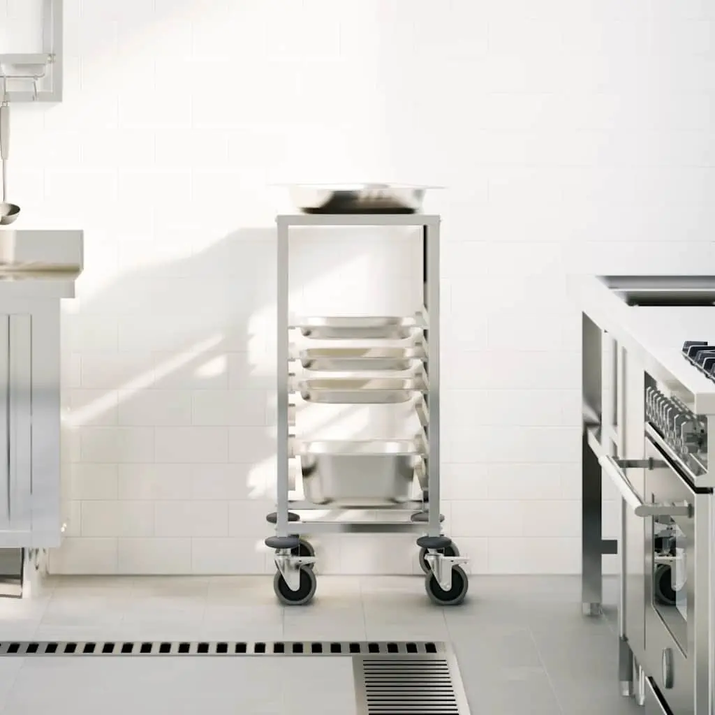 Stainless Steel Kitchen Trolley with 6 GN Container Slots 39x55x87 cm