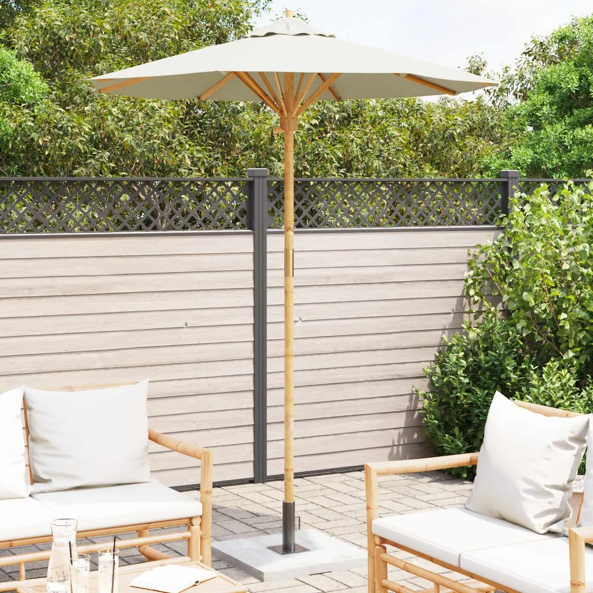 Garden Parasol Round Cream White 180cm Outdoor Shade Umbrella Bamboo Frame