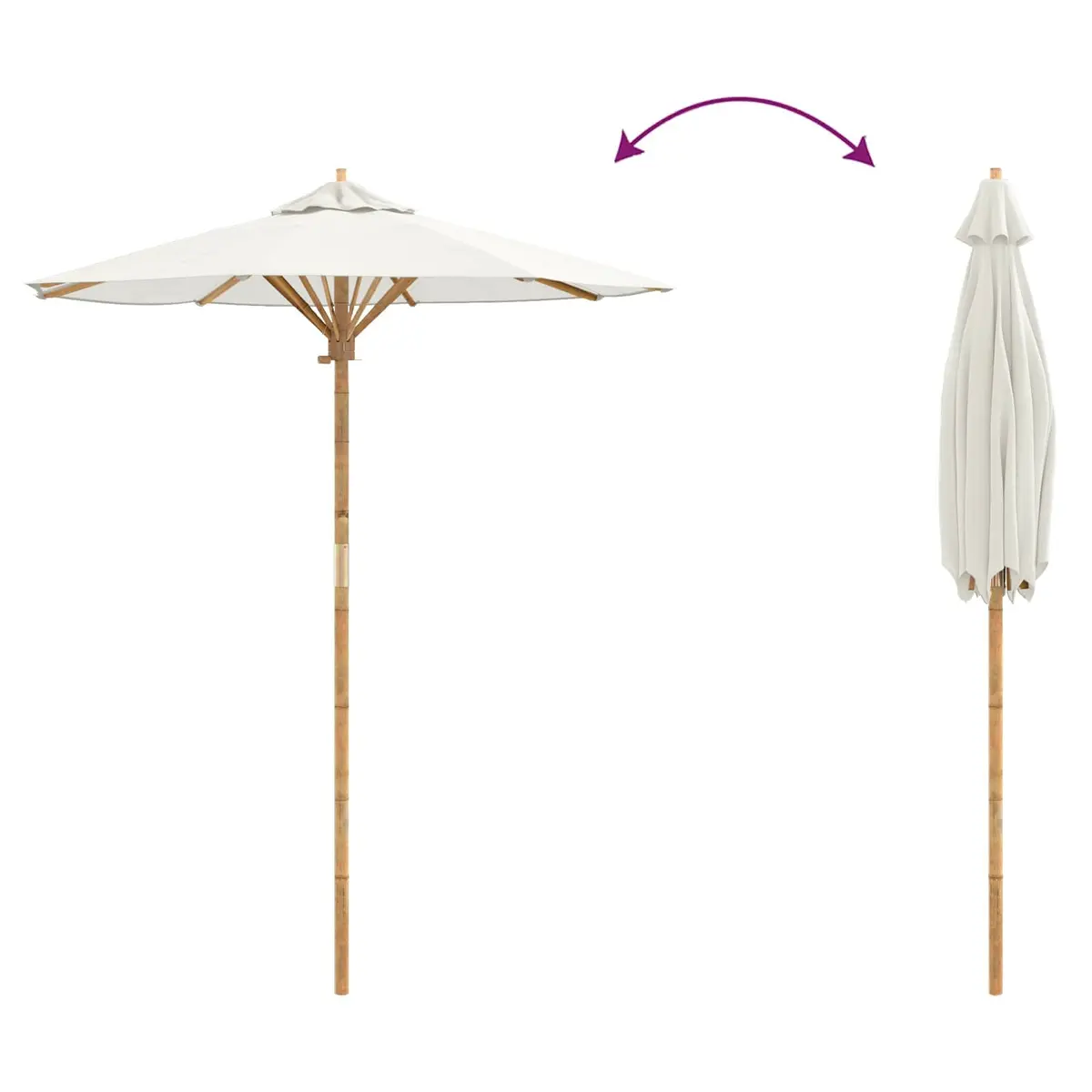 Garden Parasol Round Cream White 180cm Outdoor Shade Umbrella Bamboo Frame