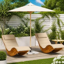 Garden Parasol Cream White Ø 217 x 230 cm Round Outdoor Shade Bamboo Frame