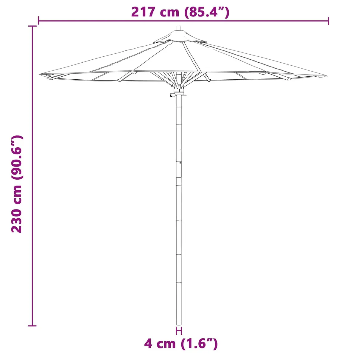 Garden Parasol Cream White Ø 217 x 230 cm Round Outdoor Shade Bamboo Frame