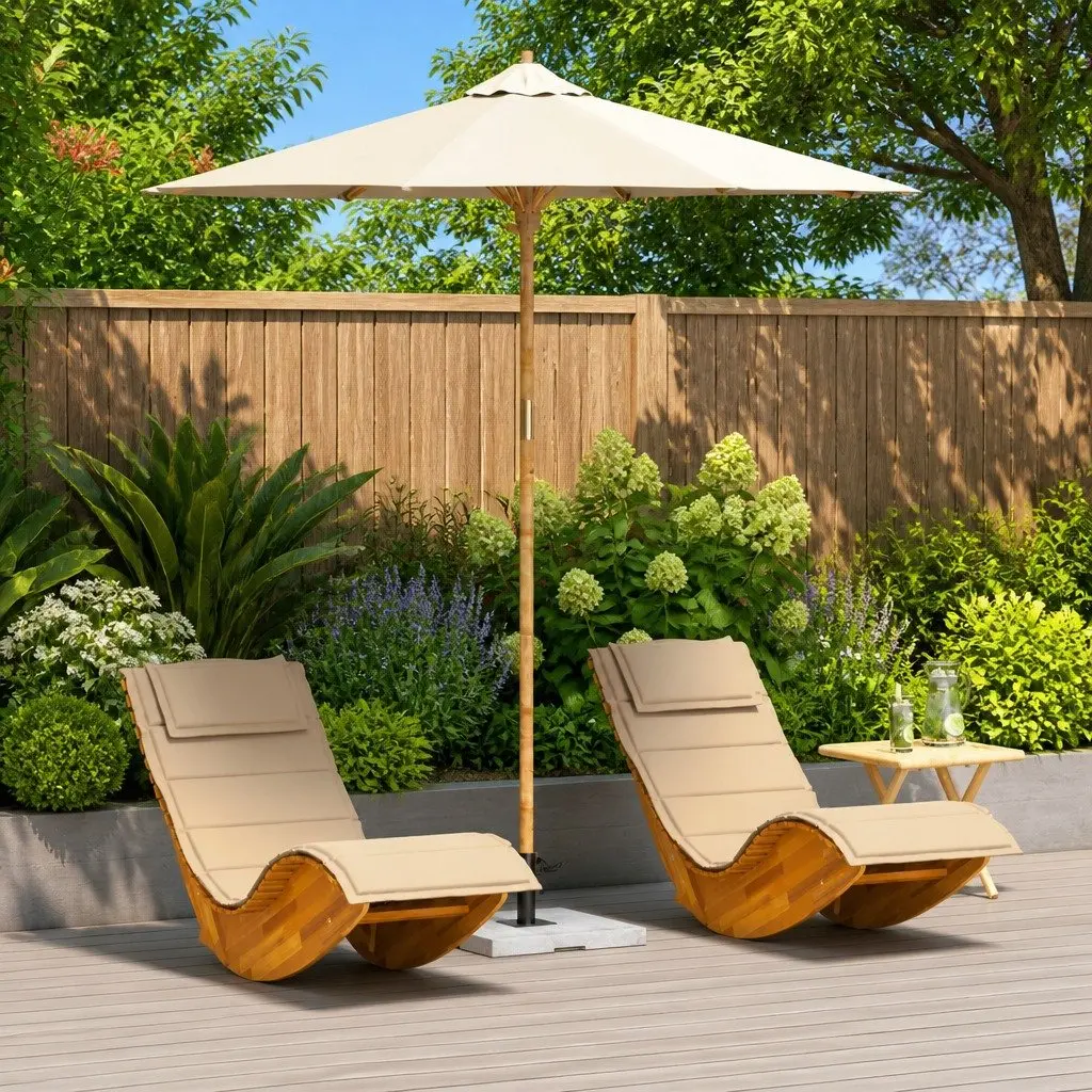 Garden Parasol Outdoor Sunshade Cream White Round Canopy Bamboo Frame Patio