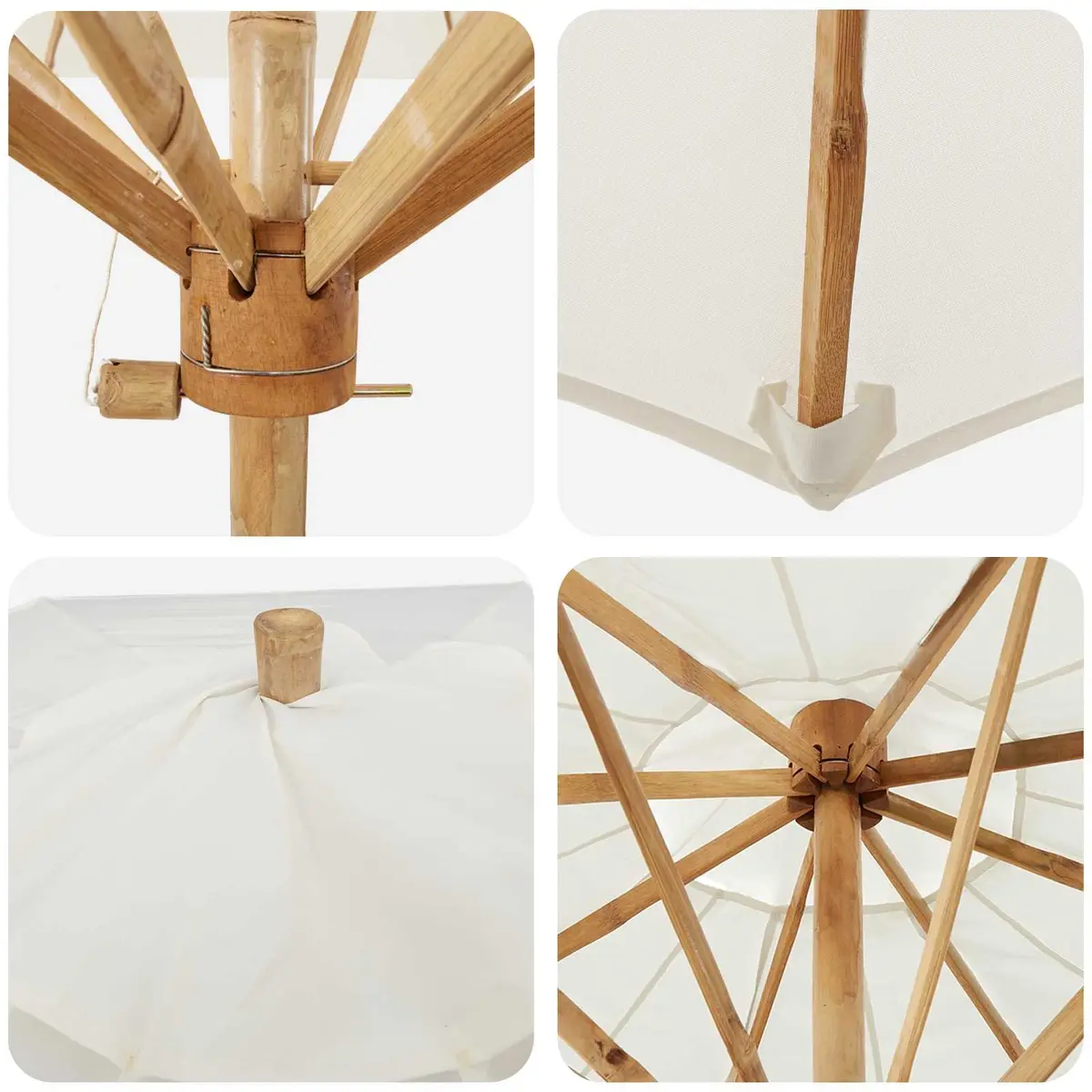 Garden Parasol Outdoor Sunshade Cream White Round Canopy Bamboo Frame Patio