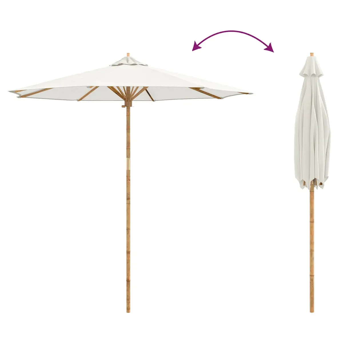 Garden Parasol Outdoor Sunshade Cream White Round Canopy Bamboo Frame Patio