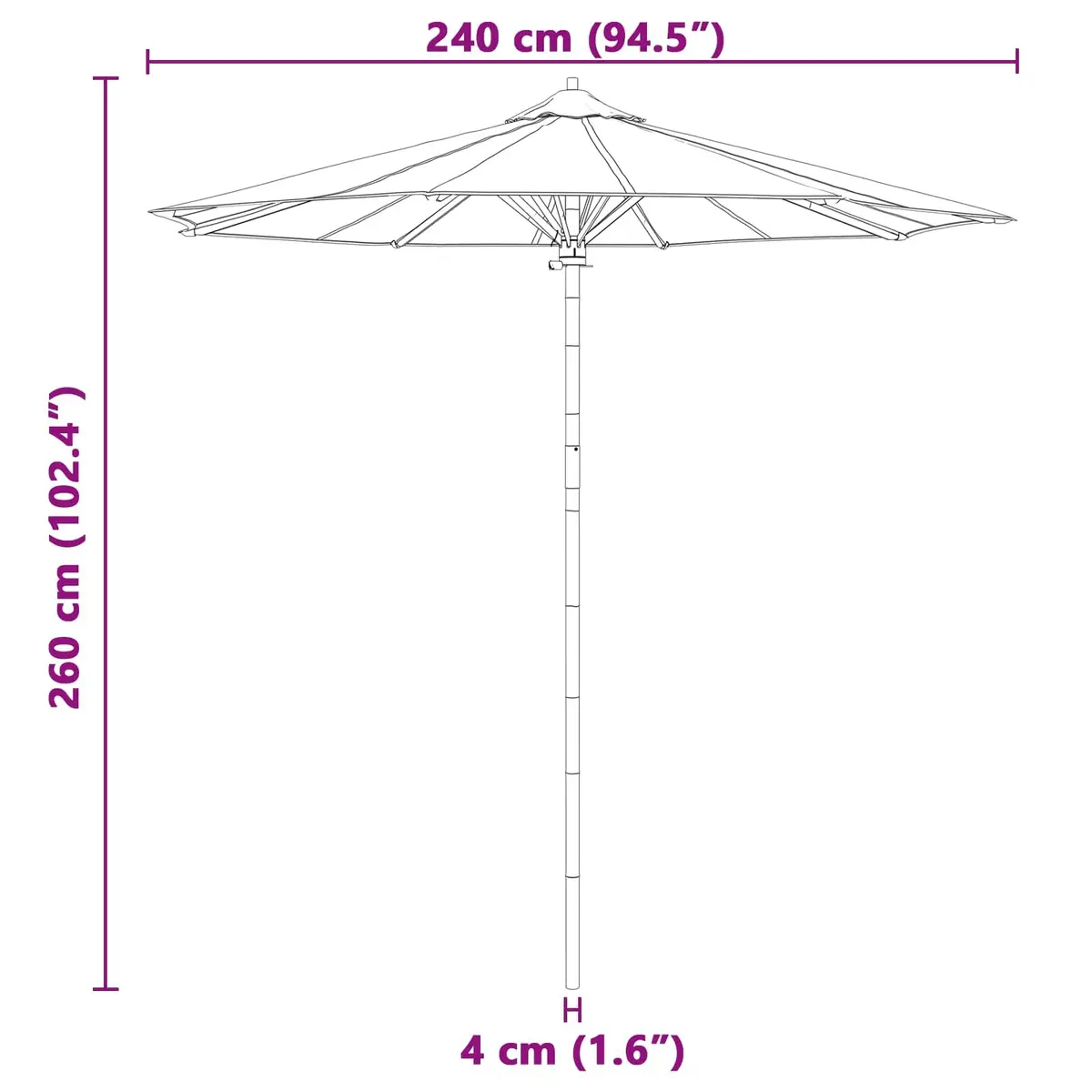 Garden Parasol Outdoor Sunshade Cream White Round Canopy Bamboo Frame Patio
