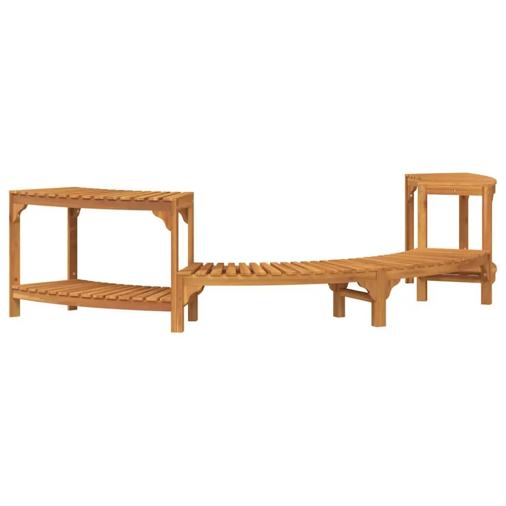 Half-Round Acacia Wood Hot Tub Surround Outdoor Spa Deck Brown 252x112x55.5cm