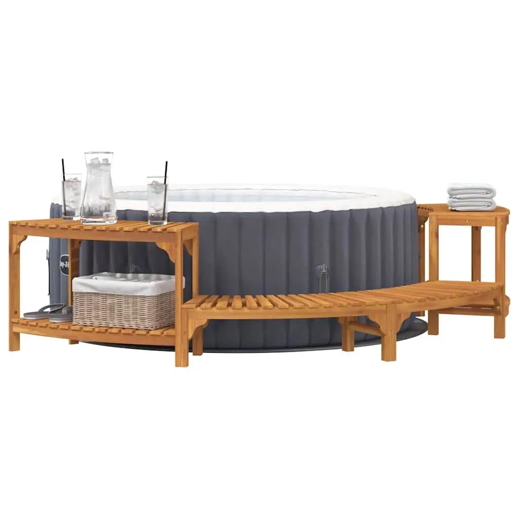 Half-Round Acacia Wood Hot Tub Surround Outdoor Spa Deck Brown 252x112x55.5cm