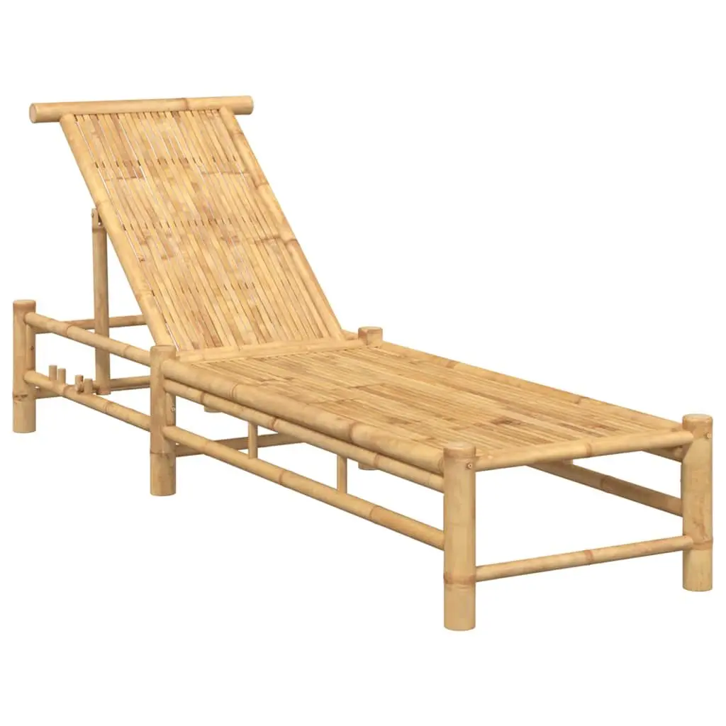 Sun Lounger Bamboo Outdoor Lounge Chair Adjustable Backrest Garden Patio Pool
