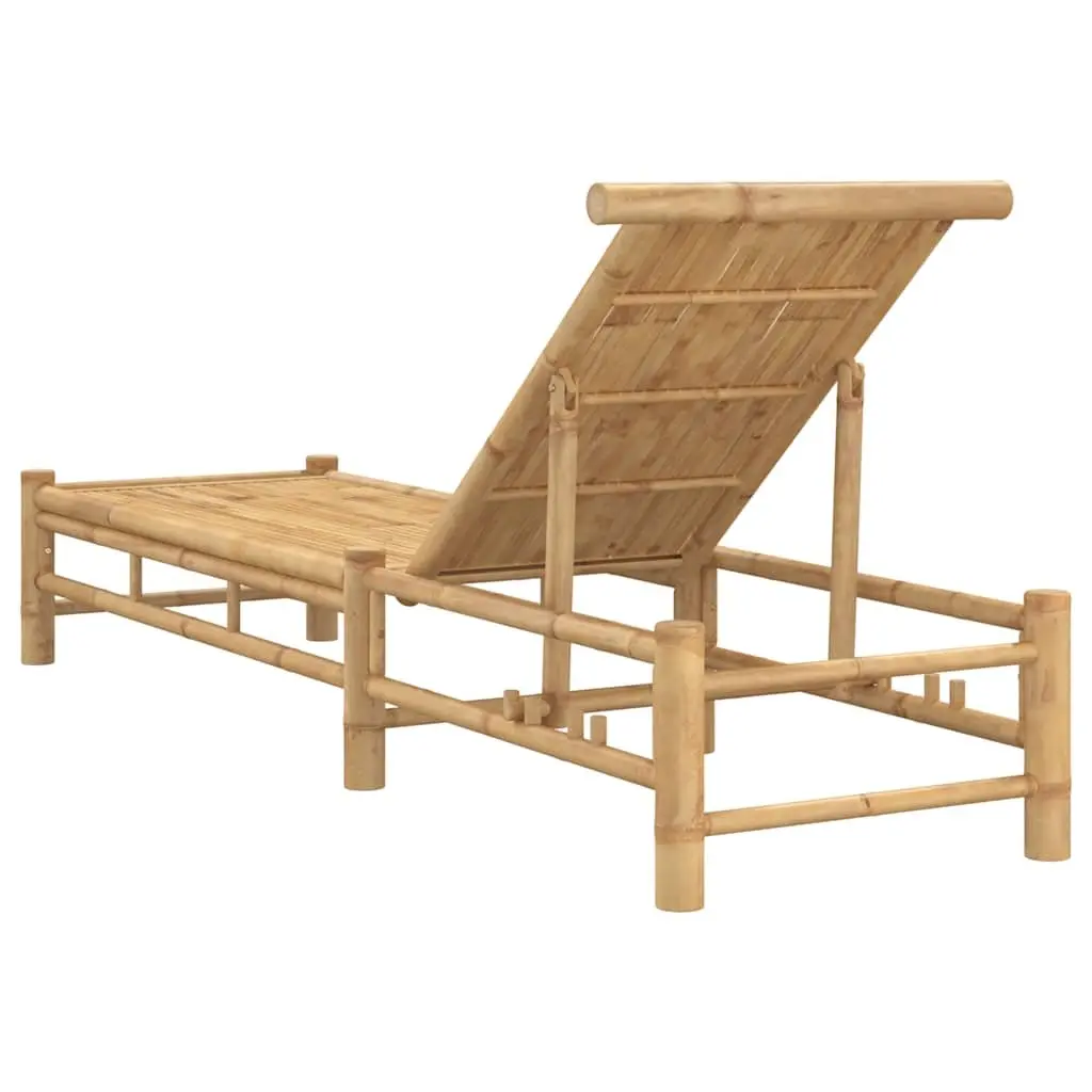 Sun Lounger Bamboo Outdoor Lounge Chair Adjustable Backrest Garden Patio Pool