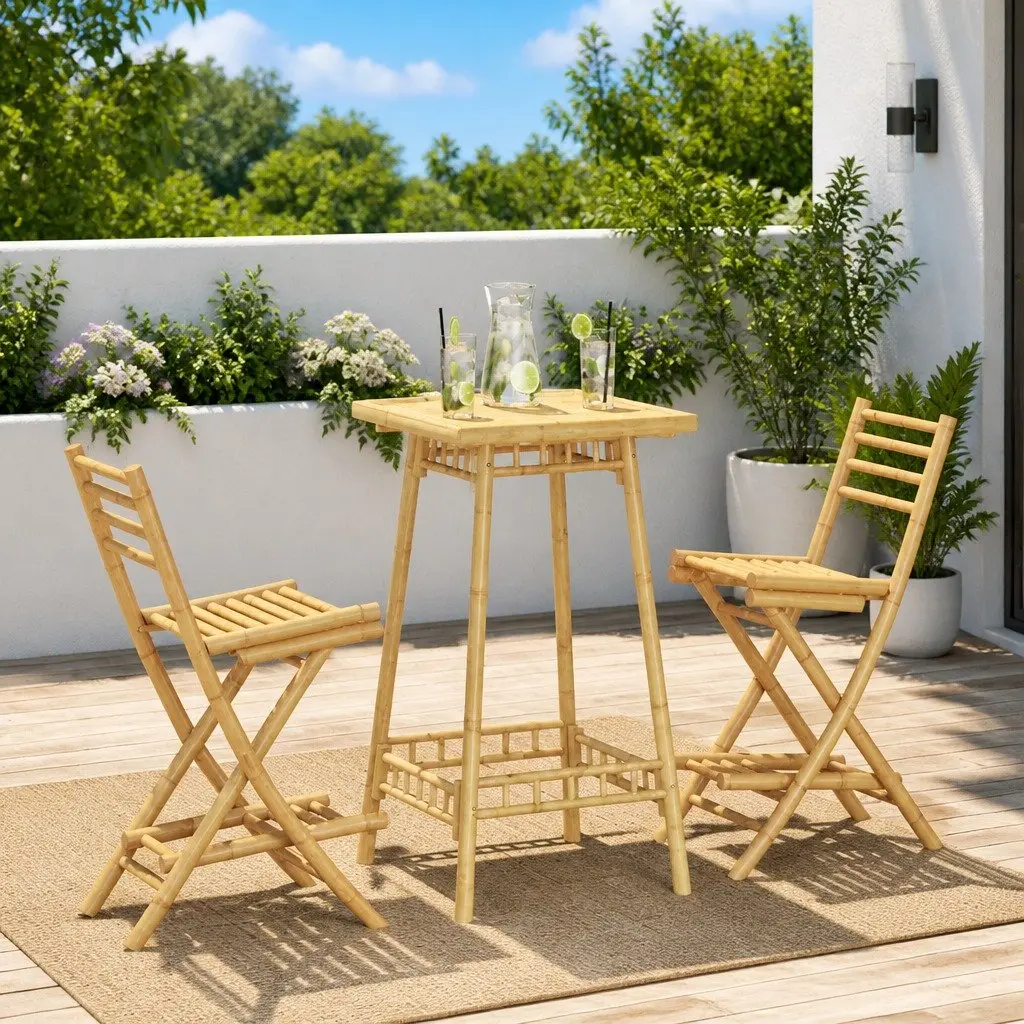 Outdoor Bar Stools Foldable with Backrest and Footrests Brown 2 Piece