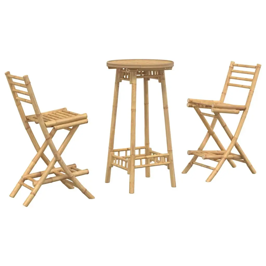 Bamboo Garden Bar Set 3 Piece Foldable Outdoor Furniture Compact Brown