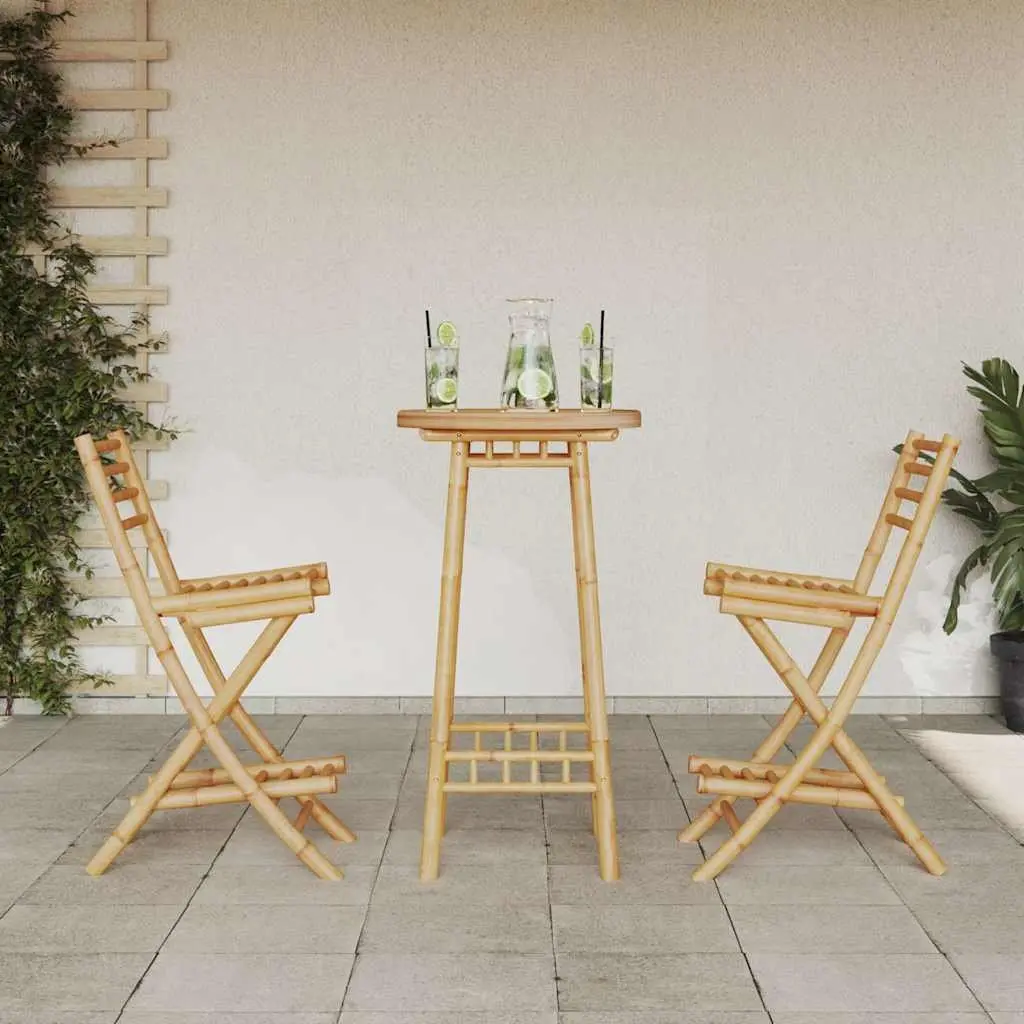 Bamboo Garden Bar Set 3 Piece Foldable Outdoor Furniture Compact Brown