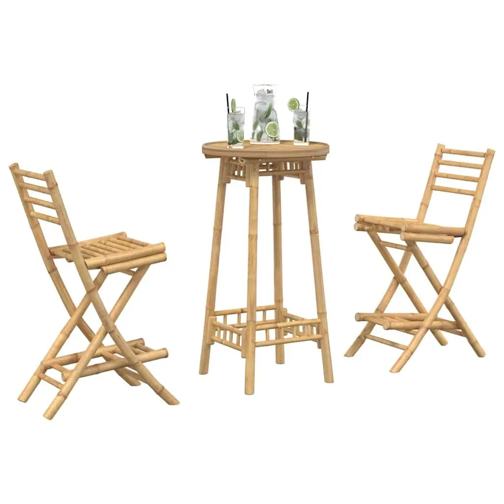 Bamboo Garden Bar Set 3 Piece Foldable Outdoor Furniture Compact Brown