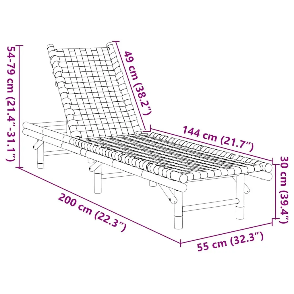 Sun Lounger Bamboo Frame Adjustable Backrest 55 x 200 x 30 cm