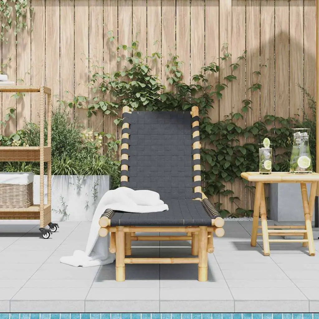 Sun Lounger Bamboo Frame Adjustable Backrest 55 x 200 x 30 cm