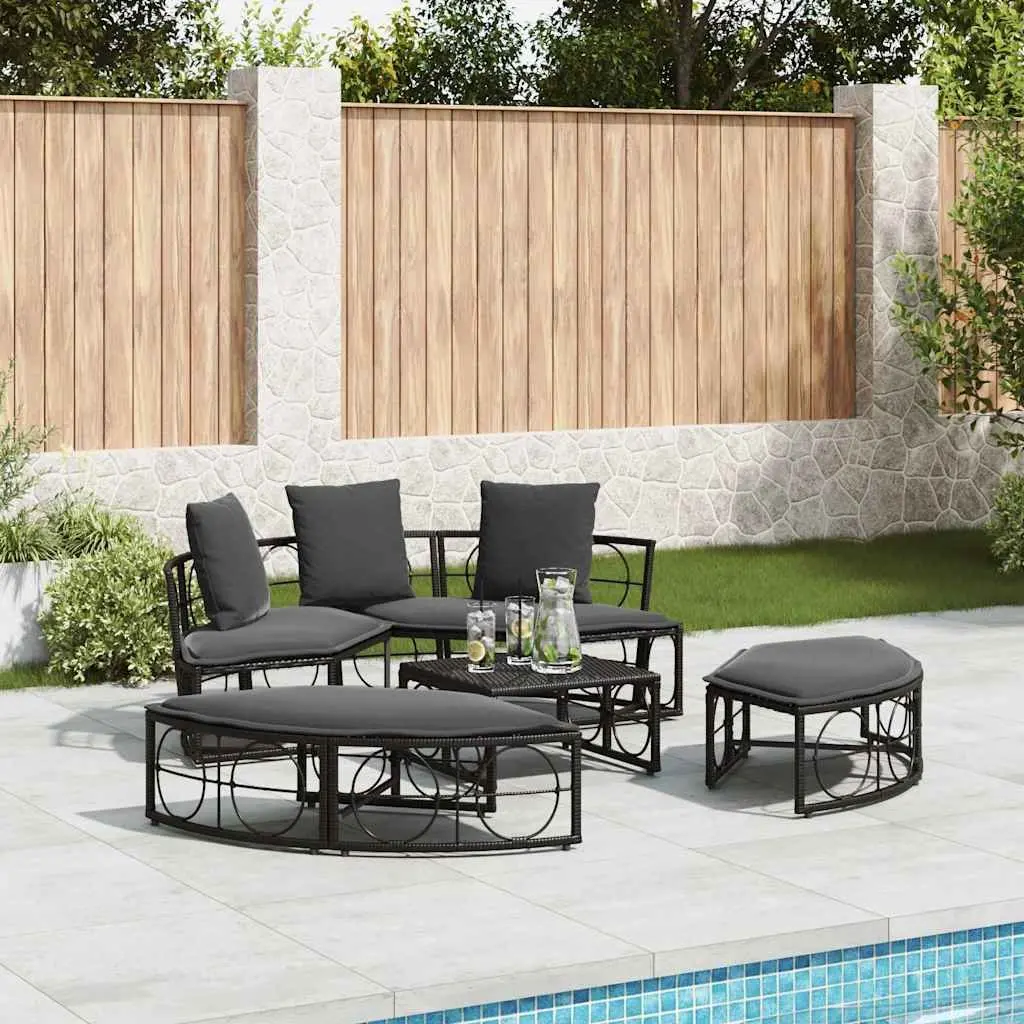 Outdoor Lounge Bed Modular Garden Furniture Black Poly Rattan Cushions